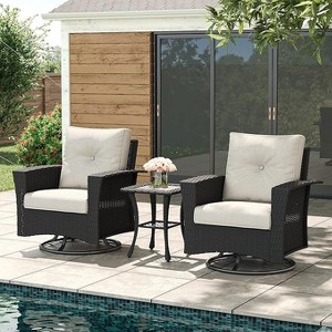 LayinSun Wicker Patio Furniture Set with Fire Pit Table, Classis Outdoor Conversation 360 Degree Swivel Chairs Set with Coffee Table - 1 of 4