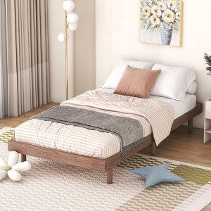CAVINAS Platform Bed with Floating Design,Bed Frame,Box Spring Not Required,White/Gray/Walnut - 1 of 4
