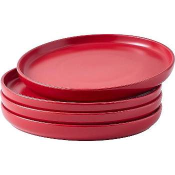 Bruntmor Ceramic Salad Plate Set, Set of 4 Round Red Color