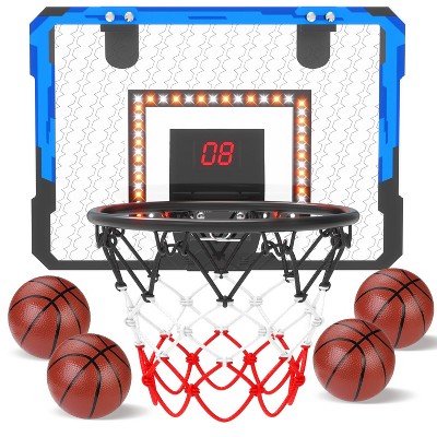 Skirfy LED Indoor Mini Basketball Hoop for Kids with Electronic Scoreboard, Wall Mount Basketball Hoop Toy with Foldable Rim