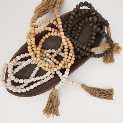 Natural Mango Wood Bead Garland with Jute Tassels