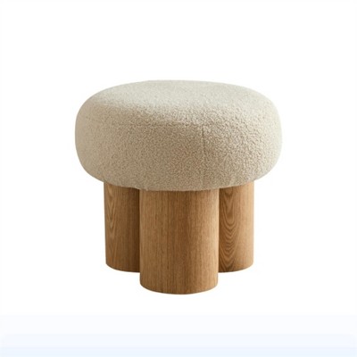 OUTSUPPLY Mushroom Stool, Lamb Wool Seat with Walnut Veneer PVC Base, Compact Footstool for Living Room, Nursery & Entryway