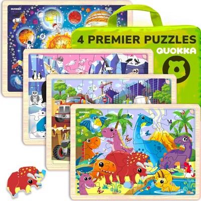 QUOKKA 24-48 pcs Wooden Puzzle Set - 4x Jigsaw Puzzle for Kids 4 5 6 Year Old