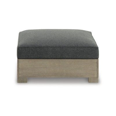 Gray and Beige Transitional Outdoor Ottoman with Cushion