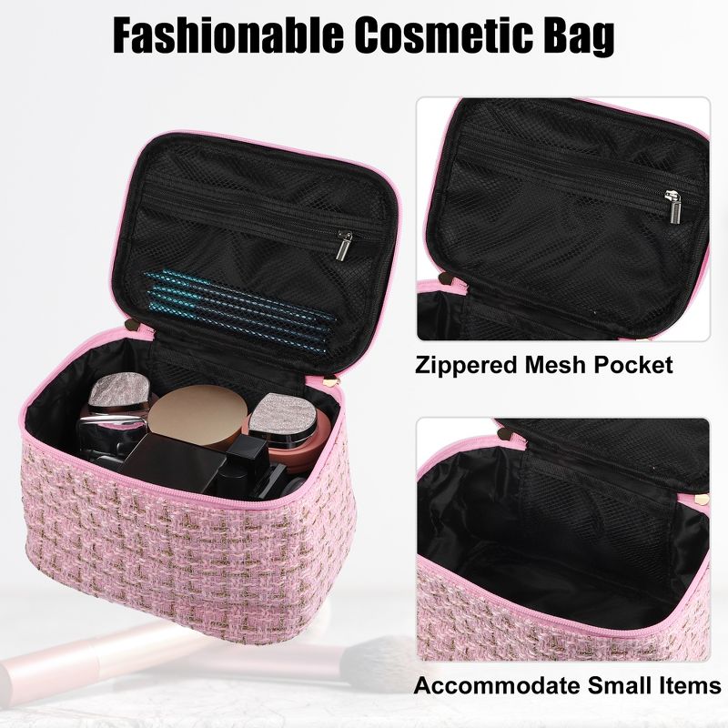 Unique Bargains Plaid Pattern Makeup Bag Cosmetic Travel Bag Woolen Large Makeup Bag for Women 1 Pc, 2 of 7