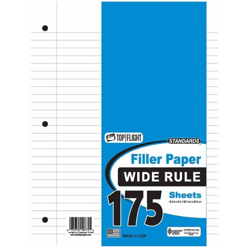 Top Flight 175 Sheet Wide Ruled Filler Paper White : Target