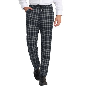 Lars Amadeus Men's Casual Slim Fit Flat Front Skinny Plaid Dress Pants - 1 of 4