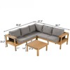 VisioGear 4 Pieces Outdoor Wood Sofa Set, L-Shaped Patio Furniture Sofa Set with Coffee Table, Cushions and Side Table, Gray&Natural, 27.6"*27.6"*14" - 3 of 4