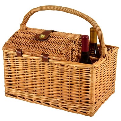 Natural Willow Picnic Basket with Two Person Set and Bottle Carrier