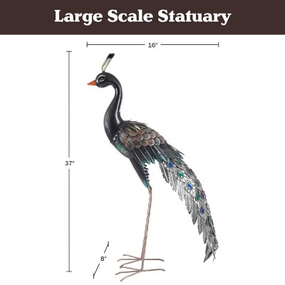 Handcrafted Metallic 37-inch Outdoor Peacock Garden Statue