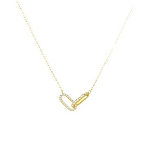 Attop Dainty Diamond Necklaces for Women Simple 14K Gold Plated Paperclip Choker Necklaces Open Oval Necklaces - 1 of 4