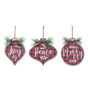 Transpac Metal 5.51 in. Multicolored Christmas Buffalo Plaid Ornament Set of 3 - 1 of 4