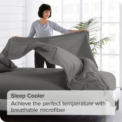 King Gray Egyptian Cotton Microfiber Deep Pocket Flat Sheet