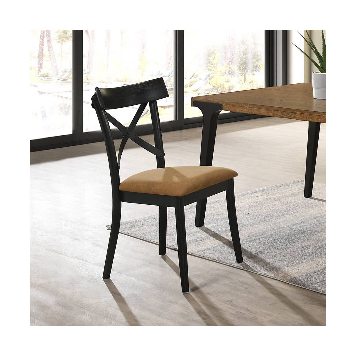 20" Hillary Dining Chair Brown Leather Aire, Walnut and Black Finish - Acme Furniture