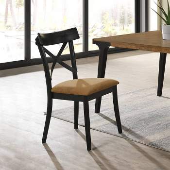 20" Hillary Dining Chair Brown Leather Aire, Walnut and Black Finish - Acme Furniture