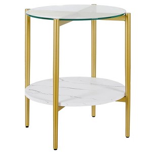 Gold Finish Side Table with Faux Marble Shelf - Henn&Hart - 1 of 4