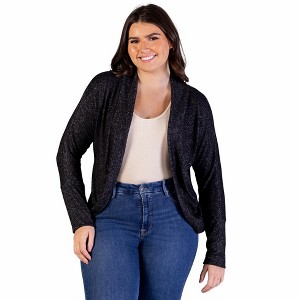24seven Comfort Apparel Plus Size Curved Hem Open Front Long Womens Bolero Shrug - 1 of 4