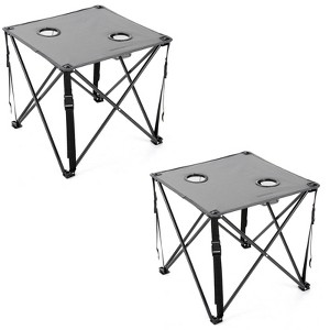 ARROWHEAD OUTDOOR 26" Heavy-Duty Portable Folding Camping Table, Square 600D Canvas Top, 2 Cup Holders, Steel Frame, Carry Bag, Granite Grey, 2-Pack - 1 of 4