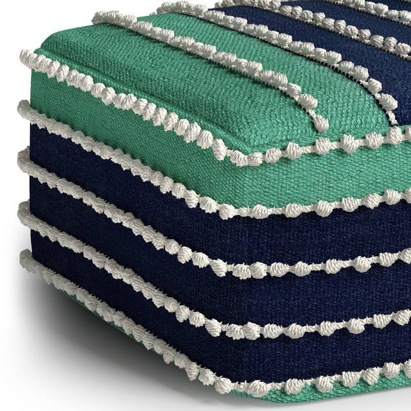 Judith Square Woven PET Polyester Pouf Aqua/Navy/White - WyndenHall, 3 of 8