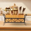 EcoSummer Acacia Wood Utensil Holder – Waterproof Silverware Caddy with 3 Detachable Compartments & Handles. - 3 of 4