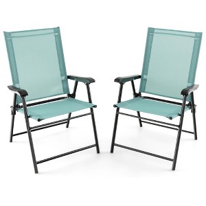 Costway Patio Folding Sling Back Chair Portable Armrests Metal Outdoor Dining Green - 1 of 4