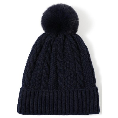 Women's Solid Color 100% Acrylic Cable Knit Hat with pom And Fleece Lining