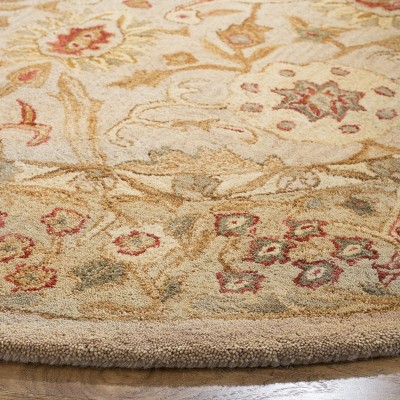 Anatolia Round Grey Beige Sage Floral Wool Area Rug
