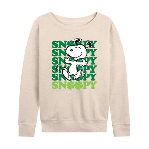 Women's - Peanuts - Snoopy Clover Dance Lightweight French Terry Wide Neck Long Sleeve Shirt - 1 of 4