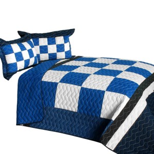 Slickblue Full/Queen 3 PC Quilt Set, Vermicelli-Quilted TC Fabric, Plaid Design, 13 Color Options, 90.5"x90.5" - 1 of 4