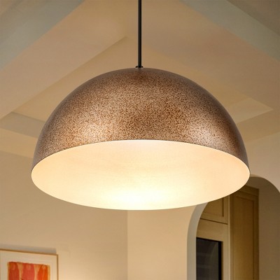 Rennnsan Grainor 15"-23" W 1 -Light Gold Foiled Dimmable Oversized Industrial Dome Pendant in Dark Silver