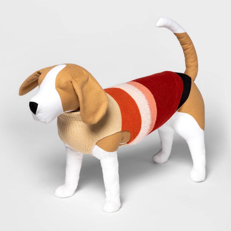 Fuzzy Stripe Dog and Cat Sweater - Deep Orange and Burgundy - Boots & Barkley™, 1 of 11
