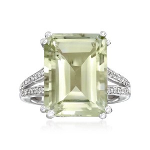 Ross-Simons 11.00 Carat Green Prasiolite and .10 ct. t.w. White Topaz Ring in Sterling Silver - 1 of 4