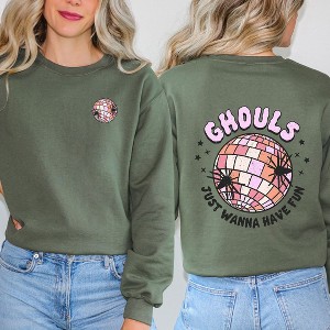Simply Sage Market Women's Graphic Sweatshirt Ghouls Disco Ball Front and Back - 1 of 4