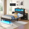 Greenstell Bed Frames with Charging Station and LED Lights, Wood Headboard with Bookcase and Storage Shelves, Platform Bed with Metal Slats - 2 of 4