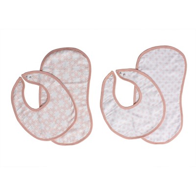 Bacati - Petals/Floral Muslin 4 pc set of Bibs & Burp Cloths Set Coral