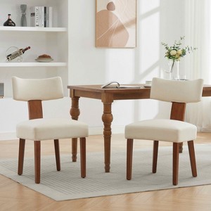 MAYEERTY Set of 2 Linen Dining Chairs, Curved Backrest Solid Wooden Legs, Dining Room Living Room, Beige - 1 of 4