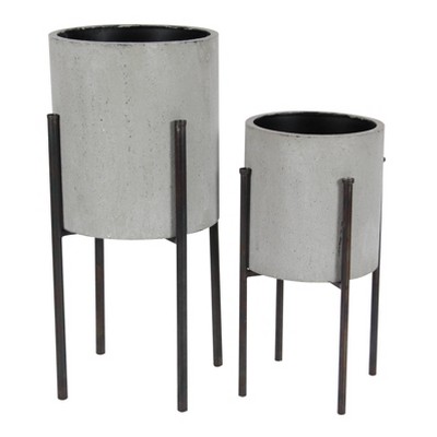 Set of 2 Modern Iron Planters with Stand - Olivia & May
