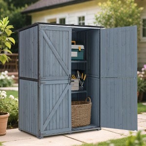 GDFStudio Morton Modern 69" Fir Wood and Metal Outdoor Waterproof Storage Shed - 1 of 4