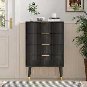 Modern Small Fluted 4 Drawer Dresser with Gold Handle for Bedroom, Nightstand - 1 of 4