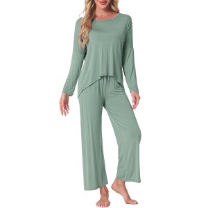 cheibear Women's Lounge Sets Hight-Low Shirt and Wide-leg Pants 2 Piece Pjs Loose Sleepwear Loungewear - 1 of 4