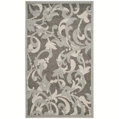Grey and Light Grey Floral Synthetic Area Rug