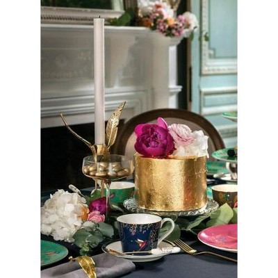 Navy Ceramic Teacup and Saucer with Gold Detailing