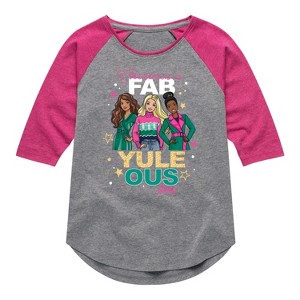 Girls' - Barbie - Holidays & Christmas Shirt Tail Raglan Graphic T-shirt - 1 of 4