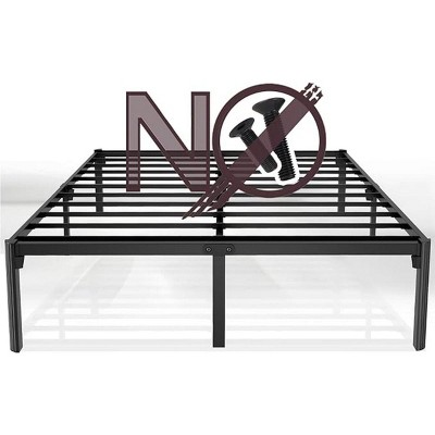 35.56 cm High Heavy-Duty Metal Bed Frame with Steel Plate Support, Screw-Free Assembly, No Box Spring Needed, Quiet, Black