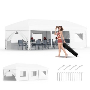 10x30 Pop Up Canopy with 8 Sidewalls - Heavy Duty Outdoor Canopy Tent with Portable Roller Bag - 1 of 4