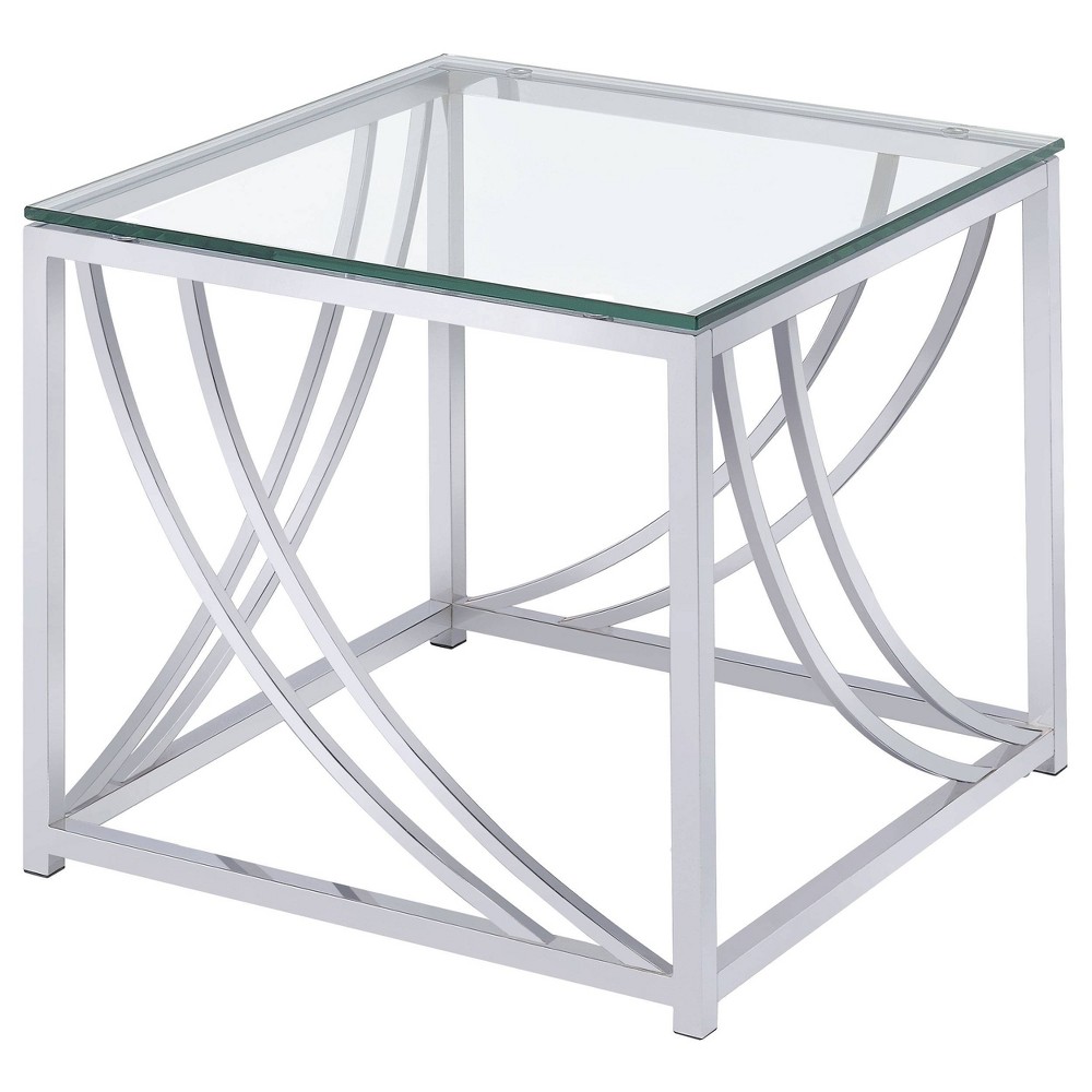 Photos - Dining Table Lille Square End Table with Glass Top Chrome - Coaster