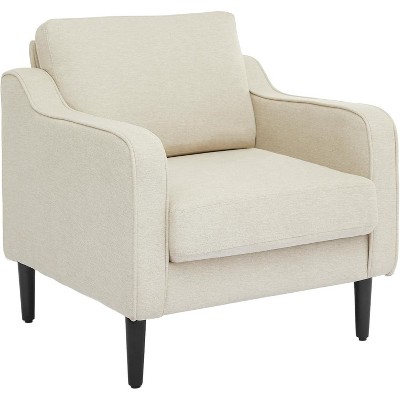 Mid-Century Modern Accent Chair, Linen Fabric Armchair with Scooped Arms, High Back Comfy Sofa for Living Room, Bedroom, Office