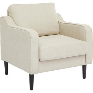 Mid-Century Modern Accent Chair, Linen Fabric Armchair with Scooped Arms, High Back Comfy Sofa for Living Room, Bedroom, Office - 1 of 4