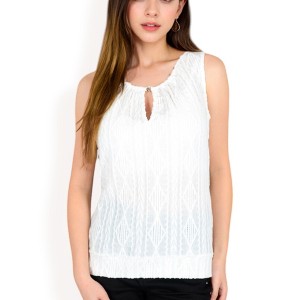 Anna-Kaci Women's Sleeveless Blouse with Keyhole Neckline and Geometric Eyelet Design - 1 of 4