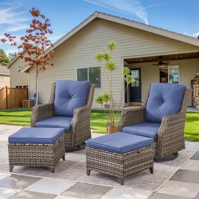 POCASSY Outdoor Rocking Chairs Swivel Chairs Set of 2, All Weather Gray Wicker Rattan 360° Swivel Patio Chair for Balcony, Porch, Pool